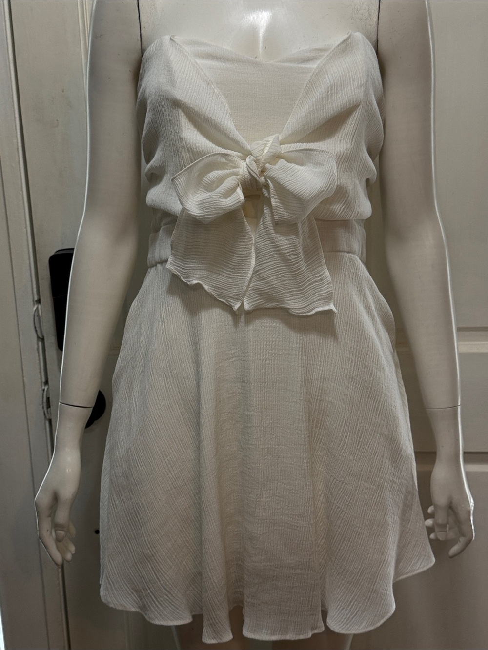 DAO CHLOE DAO BOUTIQUE Rayon Strapless Cream Tie-Front Summer Dress S-L